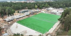 Устройство искусственного футбольного поля завершают на стадионе «Спартак» в Серпухове