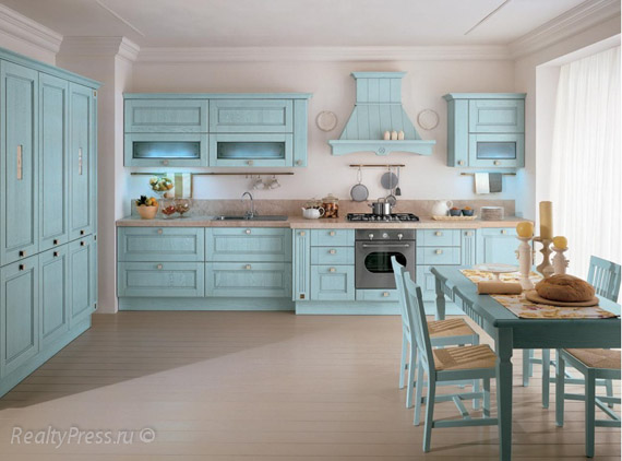 голубой интерьер на кухне