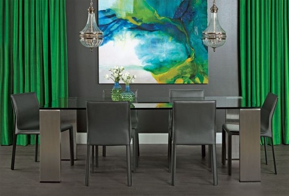 изумрудно-зеленый цвет в оформлении столовой
