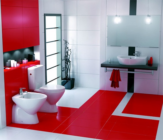 красные тона в дизайне ванной