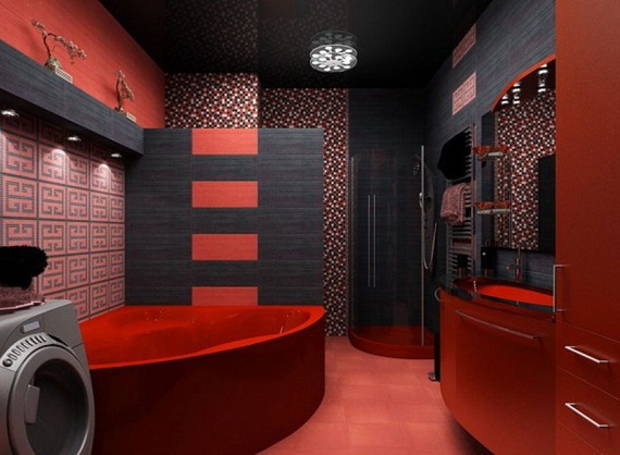 красные оттвнки в оформлении ванной 